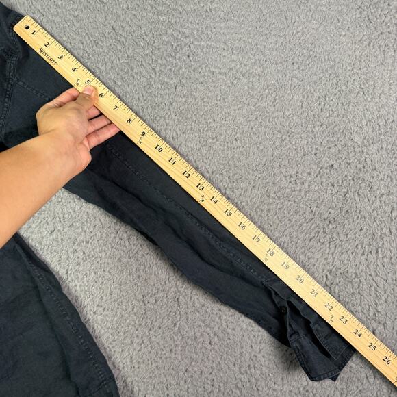 AllSaints 100% Linen Button Shirt Mens S Navy Blue Jutland Long Sleeve Camp - Picture 10 of 11